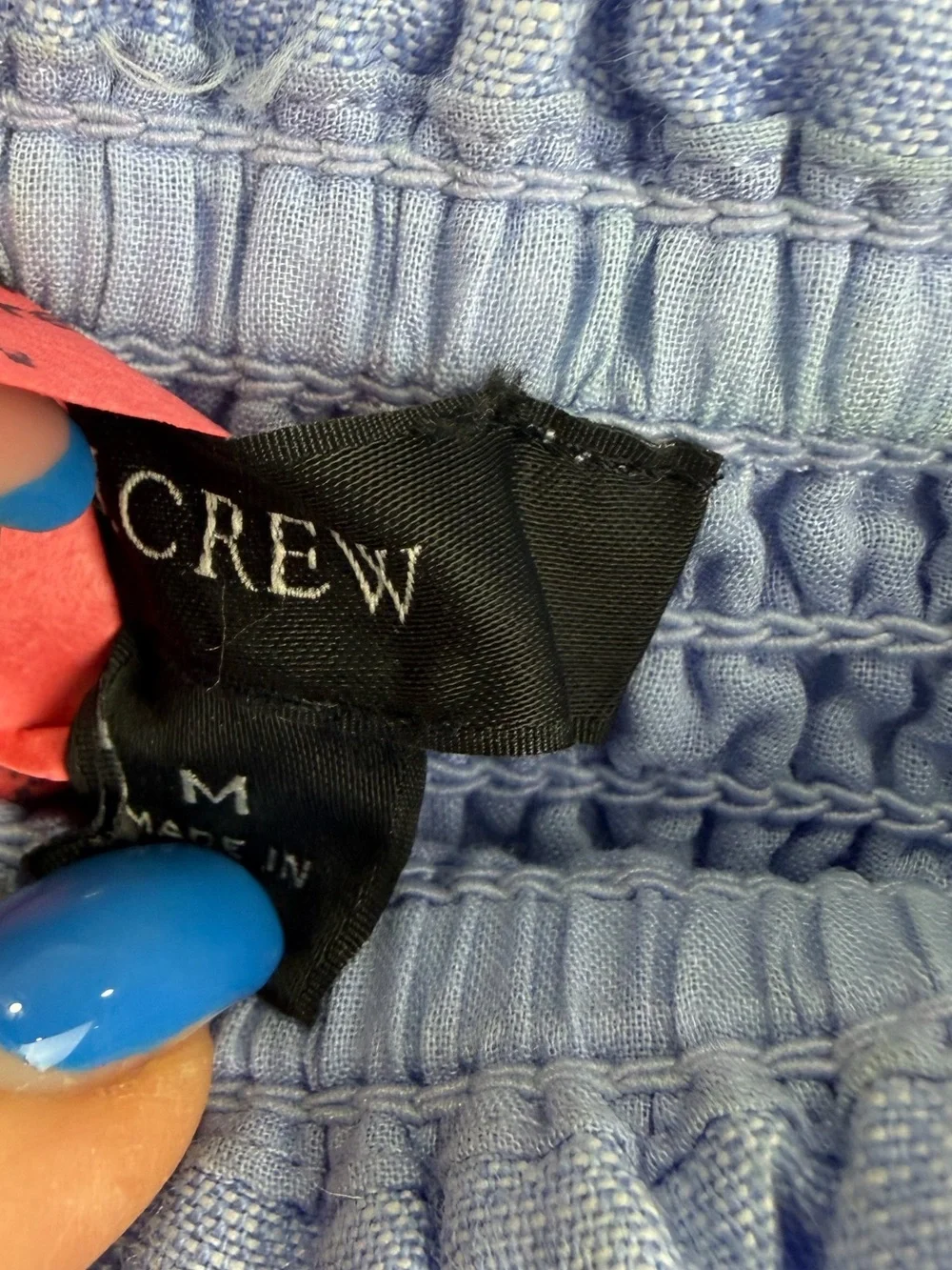 J.Crew 100% Linen Smocked Puff Sleeve Midi Dress Blue M